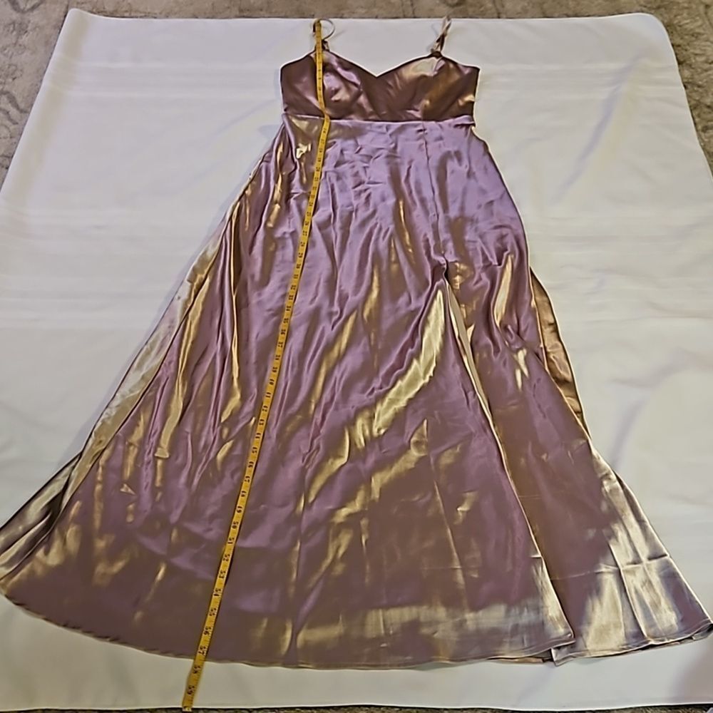 Birdy Grey Gold Satin Sleeveless Maxi Gown Slit Small - Picture 14 of 14